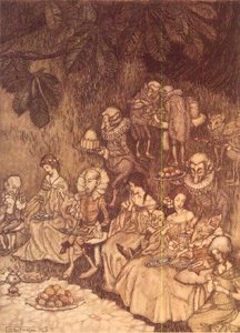 "The Feast" J. M. Barrien teoksesta "Peter Pan Kensington Gardensissa" tekijältä Arthur Rackham