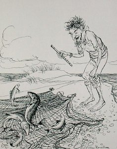 The Fisherman Piping, kuvitus teoksesta Aesop