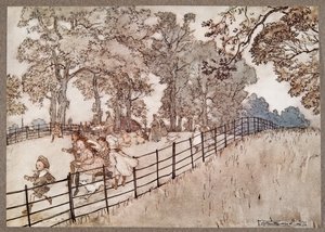 The Hump, joka on osa Broad Walk -kävelyä, jossa ajetaan kaikki suuret kilpailut. Peter Panin Kensington Gardensissa kirjoittanut J M Barrie (1860 - 1937), pubi. 1906 tekijältä Arthur Rackham