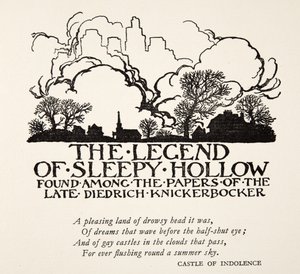 The Legend of Sleepy Hollow, Washngton Irvingin (1783 - 1859) kirjoittamasta The Legend of Sleepy Hollow -teoksesta, julkaisu. 1928 tekijältä Arthur Rackham