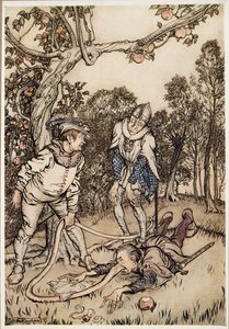 Nenäpuu, teoksesta Pikkuveli ja pikkusisar ja muita Grimmin veljesten tarinoita, pub.1917 tekijältä Arthur Rackham