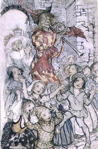 Hamelinin Pied Piper, kuvitus Robert Browningin (1812-89) pubin runoon. 1934 (kynä ja muste, akvarelli paperille) tekijältä Arthur Rackham