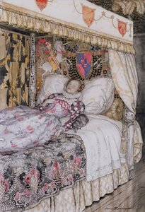 Nukkuva prinsessa, kuvitus The Allies Fairy Bookiin, Heinemann, 1916 (kynä ja muste wc:llä paperilla) tekijältä Arthur Rackham