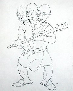 Kolmipäinen jättiläinen (kynä ja muste paperille) tekijältä Arthur Rackham