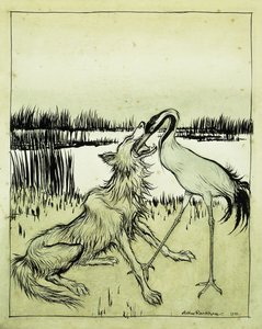 Susi ja kurki - Aesops-tarinoita, 1912 tekijältä Arthur Rackham