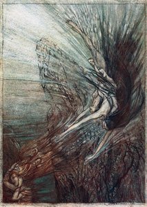 Rheinneitojen ilonpitoa. Kuvitus Richard Wagnerin teoksiin The Rhinegold ja The Valkyrie, tekijältä Arthur Rackham