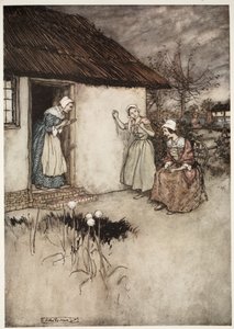 Kylän hyvät vaimot eivät koskaan epäonnistuneet iltajuoroinnissaan syyttääkseen kaiken Dame Van Winklen, Rip Van Winklen Washington Irvingin pubista. 1910 tekijältä Arthur Rackham