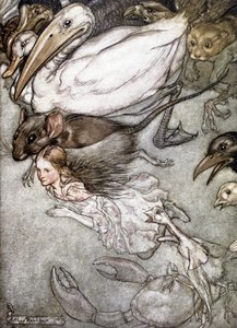Kyyneleiden lampi - Lewis Carrollin teoksessa "Liisan seikkailut ihmemaassa", ill. Kirjailija: Arthur Rackham tekijältä Arthur Rackham