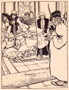 Kaunis neito hyppäsi vanteen läpi kevyesti kuin peura. Arthur Rackhamin kuvitus Grimmin sadusta, Kolme sulkaa. tekijältä Arthur Rackham