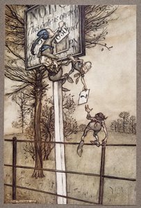 Nämä hankalat keijut vaihtavat joskus ovelasti pöytää juhlaillassa... J. M. Barrien (1860 - 1937) pubista Peter Panin Kensington Gardensissa. 1906 tekijältä Arthur Rackham