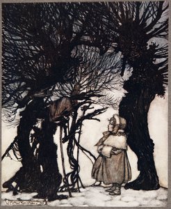 He varoittivat häntä .. Peter Panilta Kensington Gardensissa, kirjoittanut J M Barrie (1860 - 1937), pub. 1906 tekijältä Arthur Rackham