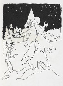 Kaksi puumiestä lumisessa metsässä tekijältä Arthur Rackham