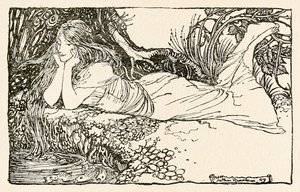 Undine katselee veteen, "Undinen" tekijältä Arthur Rackham