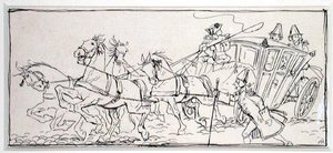"Mikä tekee valmentajasta niin raskaan tänään?", kuvitus Thomas Ingoldsbyn teoksesta "The Ingoldsby Legends, or Mirth and Marvels", julkaistu 1898 (kynä ja muste paperille) tekijältä Arthur Rackham