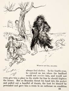 Kuka tahansa, joka näki hänet, pakeni, kirjasta Pikkuveli & Pikkusisar ja muita Grimmin veljien tarinoita, pub.1917 (litho) tekijältä Arthur Rackham