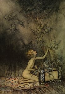 Nuori tyttö ja lepakkomainen tekijältä Arthur Rackham