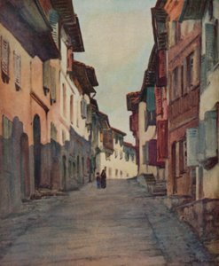 Baskimaa: Jean-Pied-de-Portin vanhassakaupungissa (värilitografia).