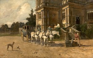 Etunäkymä Wollaton Hallista, Nottingham, hevosen ja vaunujen kanssa, n. 1880-1906