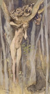 Hamadryad - Spirit of a Tree, n. 1890 (pastelli, kynä ja akvarelli paperille) tekijältä Arthur Wardle