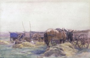 Heinäkärryt hevosella (akvarelli paperille) tekijältä Arthur Winter Shaw