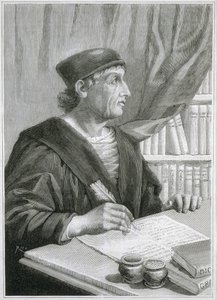 Antonio de NEBRIJA (Antonio Martinez de Cala y Xarava, Antonius Nebrissensis, Antonius Lebrixen) (1441-1522). Englantilainen humanisti ja kielioppinut. Kaiverrus tekijältä Artist Unknown