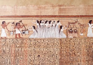 Egyptin taide: itku. Kollegio on samanlainen kuin Anin papyrus, Theban papyrus. tekijältä Artist Unknown