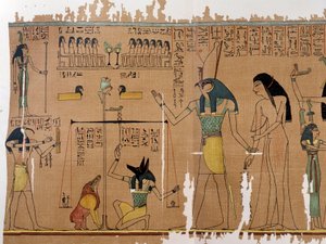 Taide Egypti: sielun paino - Jumalat Anubis ja Thot. Anhai Simile College