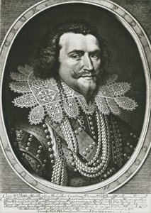 BUCKINGHAM, George Villiers, herttua (1592-1628). Brittiläinen poliitikko, Jaakko I:n ja Kaarle I:n suosikki. Etsaus. tekijältä Artist Unknown