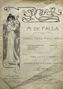 FALLA, Manuel de (1876-1946). Espanjalainen säveltäjä ja pianisti. Teoksia pianosoololle sekä pianolle ja lauluäänelle. Toimitettu Madridissa. tekijältä Artist Unknown