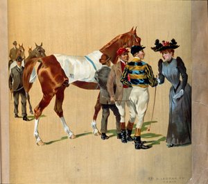 Hevosurheilu: viimeiset vihjeet ennen kilpailua, 1900-luvun alku (tuloste) tekijältä Artist Unknown