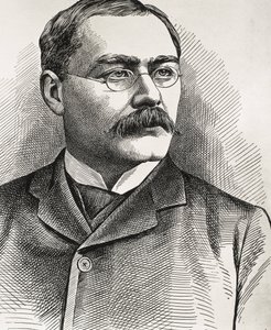 KIPLING, Rudyard (1865-1936). Brittiläinen kirjailija, syntynyt Intiassa. Nobelin kirjallisuuspalkinto 1907. Kiplingin muotokuva. Kaiverrus. tekijältä Artist Unknown