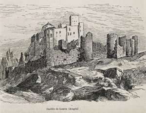 Loarre. Romaaninen linna. Kaiverrus. ESPANJA. ARAGON. Zaragoza. Yleinen sotilasakatemia tekijältä Artist Unknown