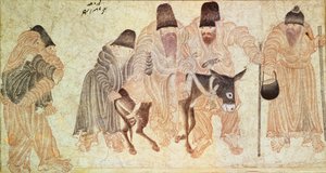 Mongolian nomadit aasin kanssa (pergamentti) tekijältä Artist Unknown