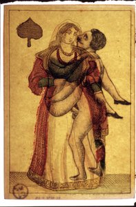 Vanhat pelikortit: eroottinen kohtaus. Musée de la Carte à Plouer, Issy-les-Moulineaux. tekijältä Artist Unknown