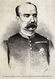 PRIMO DE RIVERA, Fernando (1831-1921). Espanjalainen sotilas ja poliitikko. Fernando Primo de Rivera, joka taisteli kolmannessa karlistisodassa. Kaiverrus. tekijältä Artist Unknown