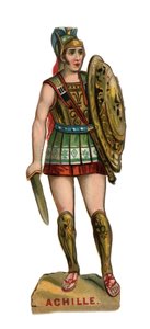 Akhilleuksen muotokuva Troijan sodan kreikkalainen sankari. Chromo tekijältä Artist Unknown