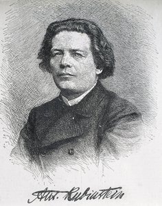 RUBINSTEIN, Anton Grigorjevitš (1829-1894). Venäläinen säveltäjä ja pianisti. Anton Rubinsteinin signeerattu muotokuva. Kaiverrus. tekijältä Artist Unknown