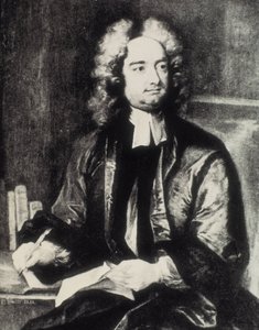 SWIFT, Jonathan (1667-1745). Irlantilainen pappi ja satiirikirjailija. Muotokuva Dublinin Pyhän Patrickin katedraalin dekaanina Charles Jervasin (1675-1739) maalauksen mukaan. Kaiverrus. Yksityiskokoelma. tekijältä Artist Unknown