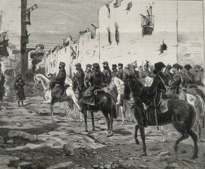 Espanja. Ensimmäinen tasavalta (1873-1874). Cartagenan kantoni. Kenraali Jose Lopez Dominguez Cartagenassa kantonistien antautumisen jälkeen. Kuva julkaistu julkaisussa "La Ilustracion Espanola y Americana". Etsaus. tekijältä Artist Unknown