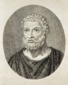 Miletoksen THALES (6. vuosisata i. e. Kr. - VI e. Kr.). Miletoksen Thalesin muotokuva. Kaiverrus. tekijältä Artist Unknown