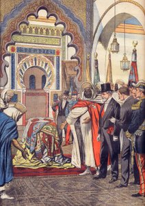 Ranskan tasavallan presidentti Emile Loubet vierailee Sidi Bou Medinen moskeijassa Tlemcenissä, Algeriassa. tekijältä Artist Unknown