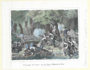 Kroatialaisten taistelu wieniläisen liikkuvan kaartin kanssa Praterissa 28. lokakuuta 1848. tekijältä Artist Unknown
