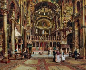 Basilica di San Marcon sisällä, Venetsiassa. 1886 tekijältä Arturo Ferrari