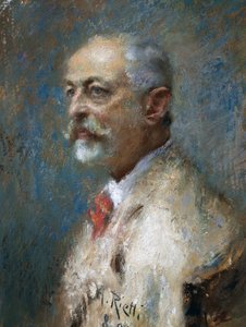 Muotokuva italialaisesta kuvanveistäjä Giuseppe Sartoriosta (1844-1922), Arturo Rietti (1863-1943), öljy kankaalle. Italia, 1900-luku.