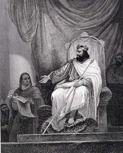 Charlemagne (742-814) antoi Herstalin kapitulaarin vuonna 779, kaivertanut Leclerc (kaiverrus) tekijältä Ary (after) Scheffer