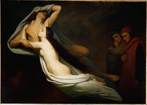 Francesca da Riminin ja Paolo Malatestan varjot ilmestyvät Danten ja Vergiliuksen ... tekijältä Ary Scheffer