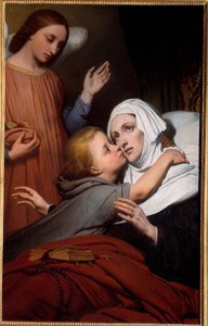 Hyväntekeväinen lapsi Pieni lapsi antaa suukon allite-naiselle. Ary Schefferin (1795-1858) maalaus 1840 Nantes, Musee des Beaux Arts tekijältä Ary Scheffer