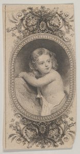 Seteliaihe: lapsen muotokuva ja kaksi kuviollista soikiota, joita ympäröi kukkakuvio, n. 1824-37.