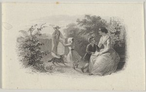 Setelivinjetti perheen kanssa puutarhassa, n. 1824-37.