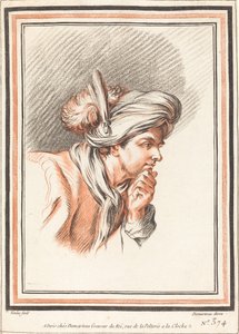 Turbaaniin pukeutuvan miehen pää tekijältä Atelier of Gilles Demarteau the Elder after Carle Van Loo